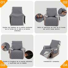 Cubre Sillones Impermeable Reclinable Elástico, Funda de Sillón Reclinable Ajustable, Funda de Sofá Antideslizante, Protector de Sofá Lavable con Bolsillo para Perros y Mascotas - Gris Oscuro - Ver 6