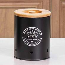 3pcs Potato & Onion Storage Containers With Handles, Garlic & Potato Storage Box Set, Wooden Lid Metal Cans, Kitchen Supplies - Multicolor - View 4