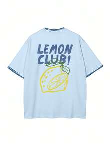 Áo thun thời trang nữ cỡ lớn, mềm mại và thoáng khí, phù hợp cho mùa hè và mùa xuân, mặc thường ngày, đi nghỉ mát, mặc hàng ngày - Áo thun in họa tiết dáng regular cỡ lớn dành cho nữ. - Xanh da trời - Xem 5