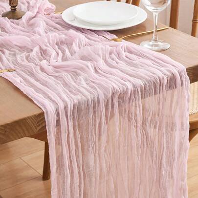 1 tấm khăn trải bàn màu hồng, dài 9,84ft (3m), kiểu vải màn Bohemian, thích hợp trang trí tiệc cưới, Lễ Tạ ơn, tiệc cô dâu, kích thước 35 x 118 inch (90 x 300 cm)