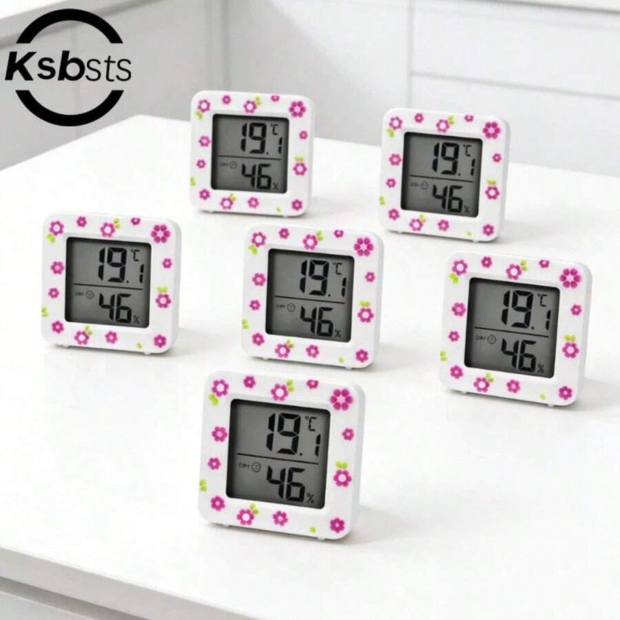 6pcs DIY Cute Floral Hygrometer, High Precision, Comfort Display, Celsius Display, Battery Powered, Easy Operation (1pc Random Floral) - View 1