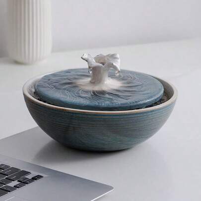 Ceramic Tabletop  Fountain Feature For Indoor And Outdoor Home Decoration Table Desktop Office Blue