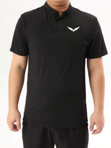 夏季新款海滩度假风亨利领短袖T恤 - 男士创意T恤 - 黑色 - 查看 2