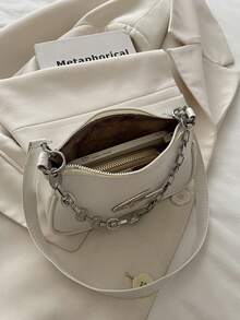TAYA Grunge Punk Fashionable Women's Square Crossbody Bag, PU Material, Metal Star Decor, Chain Strap, Ball Decor, Y2K Metallic Vibe, Suitable For Daily Use, Work Commute, Gift For Friends, Holiday, Ladies Shoulder Bag - White - View 6