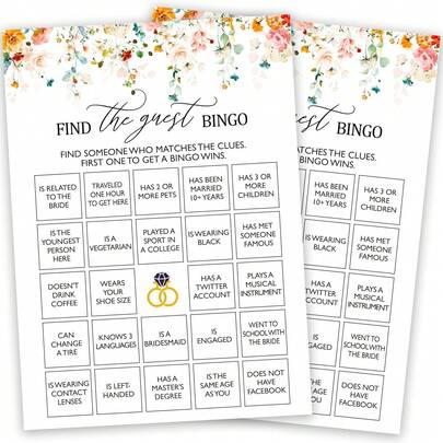 25pcs Spring Floral Bridal Shower Bingo Game Cards, Suitable For Wedding, Engagement, Bachelorette Party. Autumn Bridal Shower Decorations & Favors