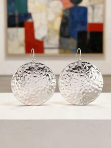 1 Pair Bohemian Minimalist Round Pendant Earrings, Suitable For All Occasions, Perfect Holiday Gift - Antique Silver - View 7