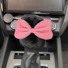 3件套汽车冬季蝴蝶结毛绒变速杆套装，变速杆套装，拉杆套装，换挡杆套装，手刹换挡杆套装，手动变速器通用型汽车配件 - 蝴蝶結 - 查看 3