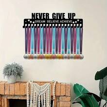 1pc Metal Cheerleader Hanging Display Rack - Colorful Ribbon Design, Suitable For Marathon Runners, Gymnasts And Sports Achievement Display - Durable Home/Office Decor Storage Rack - Black - View 3