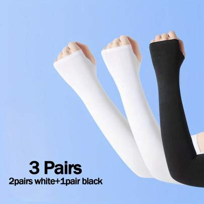 3 pares de mangas para el brazo de verano - Material de fibra de seda de hielo transpirable y ligero, fundas de manga elásticas para deportes al aire libre y uso casual, blanco/gris/negro, diseño sin costuras, ajuste cómodo, beige, fresco, mangas deportivas adecuadas para correr, pescar, ciclismo | Material textil duradero, patrones coloridos, lavable a mano, ropa deportiva | Mangas con estampado | Textura de punto