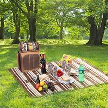 Hap Tim Mochila de picnic para 4 personas con bolsa térmica a prueba de fugas soporte para vino manta de forro polar juego de cubiertos perfecto para playa viajes de día senderismo camping barbacoas regalos familiares y amantes - Marrn - Ver 7