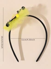 1pc Women's Bee Decorated Headband, Yellow Mesh Hair Band, Black & Yellow Fluffy Ball Decor, Cute Glitter Bee Hair Hoop, Cartoon Spring/Picnic Hair Accessory, Suitable For Teenagers - Yellow - View 4