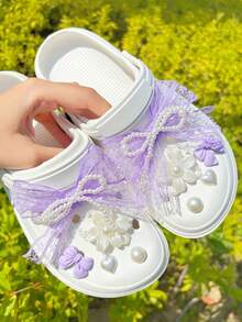 10pcs Purple Lace Bow Decorations, Suitable For Clogs, Sandals, Beach Shoes, Garden Shoes, DIY Accessories - Purple Lace Bow - View 5