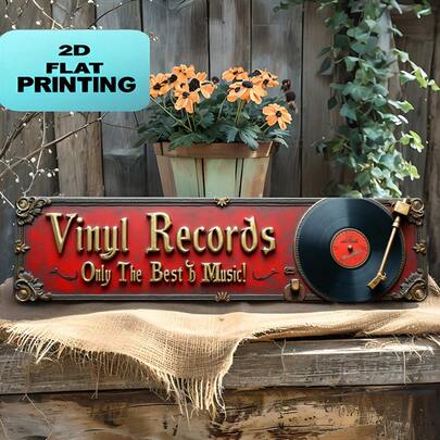 [2D Flat] This Is A 2D Flat Iron Sign That Serves As Both An Attractive Wall Decor And A Decorative Record Player Frame With Text, Suitable For Bars, Living Rooms, Dining Rooms, Hotels, And Various Other Settings.