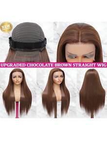 200% Ultra High Density Sleek Straight Wig - 13x6/13x4 HD Lace Frontal Human Blended Hair, Pre-Plucked Glueless Wig With Baby Hair & Natural Hairline, Ultra Full Silky Style For Women, No Glue & Ready To Wear - Brown - View 3