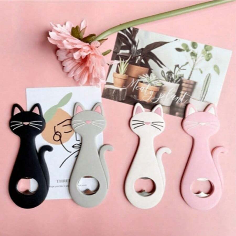 1 Dụng cụ mở nắp chai hình mèo dễ thương (Đen, Hồng, Xám, Trắng) - Dụng cụ mở nắp chai bia sáng tạo, dụng cụ nhà bếp, móc nam châm gắn tủ lạnh dùng cho gia đình, quán bar và các bữa tiệc (Đen, Hồng, Xám, Trắng) - Nhiều màu - Xem 1
