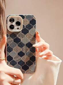 1pc New Fashionable Elegant Retro Plaid Oval Blue Lattice Pattern Woven Texture Waterproof Shockproof Anti-Slip Soft Silicone Phone Case, Stylish Design, Suitable As Gift For Friends And Family, Compatible With IPhone - Multicolor - View 1