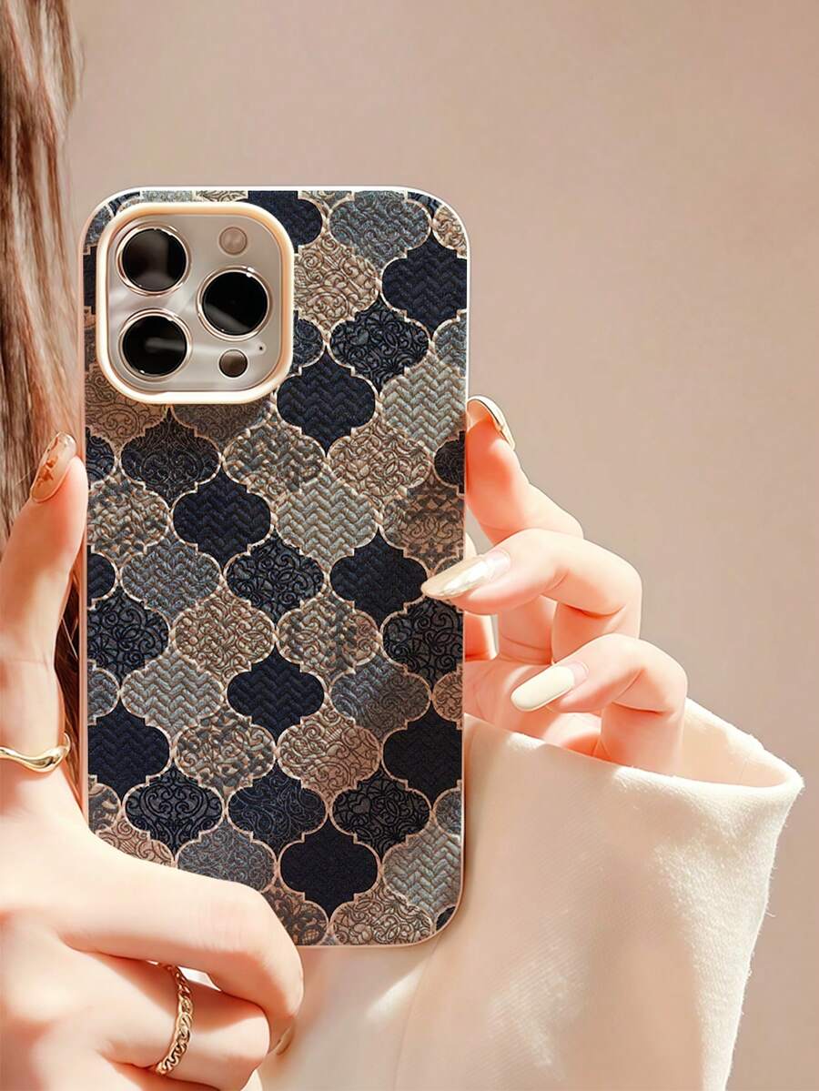 1pc New Fashionable Elegant Retro Plaid Oval Blue Lattice Pattern Woven Texture Waterproof Shockproof Anti-Slip Soft Silicone Phone Case, Stylish Design, Suitable As Gift For Friends And Family, Compatible With IPhone - Multicolor - View 1