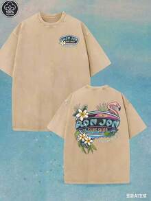 (230 Pure Cotton T-Shirt) Men's T-Shirt, Surf Shop Graphic T - Shirt,Street Style-HD07 - Màu Khaki - Xem 7