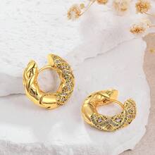 1 Pair 18K Gold Vintage Woven Full Diamond Hoop Earrings For Women, Luxury Retro Micro-Inlaid Diamond Earrings, Niche Design - Earrings - View 4