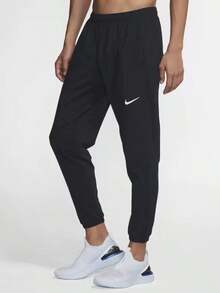 Nike Club Logo Embroidered Solid Color Casual Versatile Knit Sweatpants For Men - Black - View 1