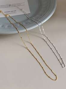 S925纯银镀金/镀银素链，闪亮亮片裸链，女士DIY叠戴项链，精美礼盒 - 彩色 - 查看 6