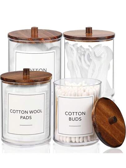 1/4/6-Pack Cotton Swab Storage Boxes - Plastic Medicine Containers With Lids, Round Cotton Ball And Swab Storage Boxes, Bamboo Bathroom Accessories, Bathroom Storage Containers With Lids.