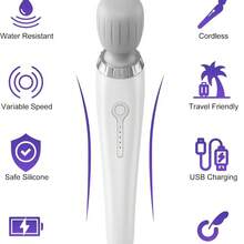 Magic Wand Massager Vibration, Christmas Gift For Women Men, Cordless Electric Back Massager, Portable 5 Speeds Deep Tissue Vibrator Personal Wand Massager For Relaxation,Sports Recovery, White - 預設 - 查看 1
