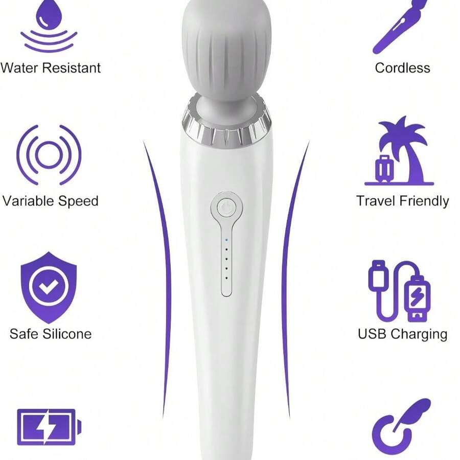 Magic Wand Massager Vibration, Christmas Gift For Women Men, Cordless Electric Back Massager, Portable 5 Speeds Deep Tissue Vibrator Personal Wand Massager For Relaxation,Sports Recovery, White - 預設 - 查看 1