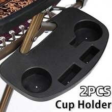 2Pcs Clip On Camping Chair Side Table With Cup Holder & Phone Storage Tray Outdoor UK - Black - View 5