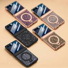 VIETAO Casing Ponsel Berhias Payet dan Rhinestone, Berkilau, Berlapis Elektrolit, dengan Braket Melingkar Tersembunyi, Kompatibel dengan Galaxy Z Flip 7 6, Casing Ponsel Pelindung Penuh dengan Engsel dan Pelindung Layar Kaca Tempered. - Biru - View 7