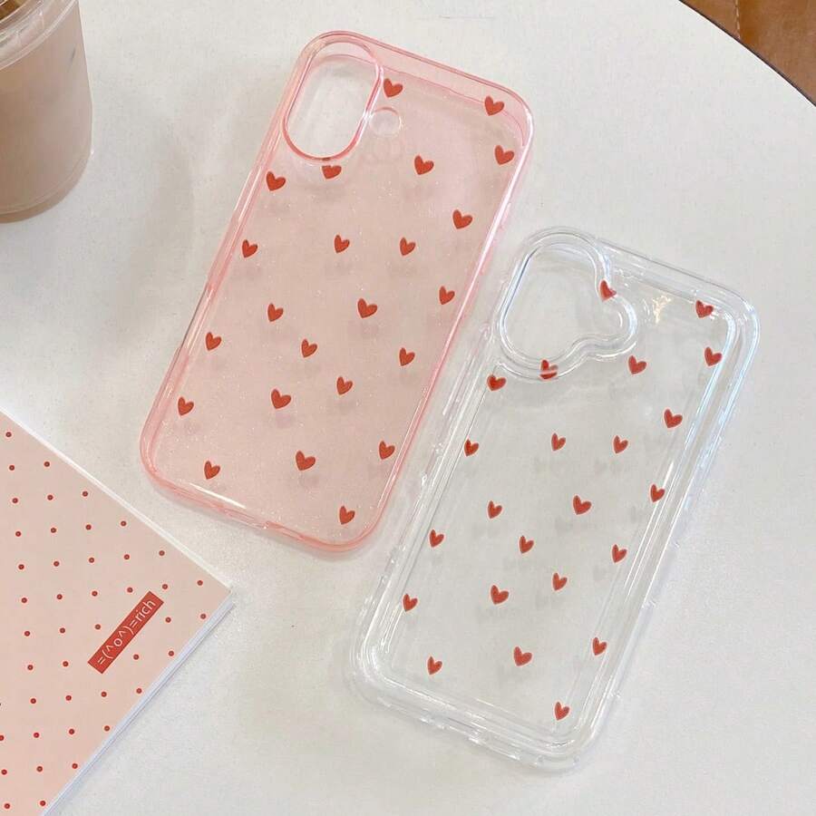 2件装时尚清新透明+透明粉色闪光爱心图案手机壳，兼容 17/17 Pro/17 Pro Max/Air/16/16 Pro/16 Plus/16 Pro Max/15/15 Pro/15 Plus/15 Pro Max/14/14 Pro/14 Plus/14 Pro Max/13/13 Mini/13 Pro/13 Pro Max/12/12 Mini/12 Pro/12 Pro Max/11/11 Pro/11 Pro Max/XR/XS Max/7/8，透明软壳