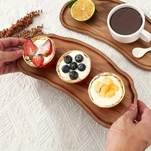 Premium Acacia Wood Serving Tray - 11.4"X4.2" Irregular Oval Design For Desserts, Snacks, Fruits & Appetizers - Perfect For Home Decor & Holiday Celebrations - Wood Color - View 10