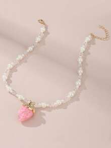 Collar con colgante de fresa de colores, diseño de cuentas de perlas y cristal, joyería exquisita para niñas, regalo de fiesta - Multicolor - Ver 8