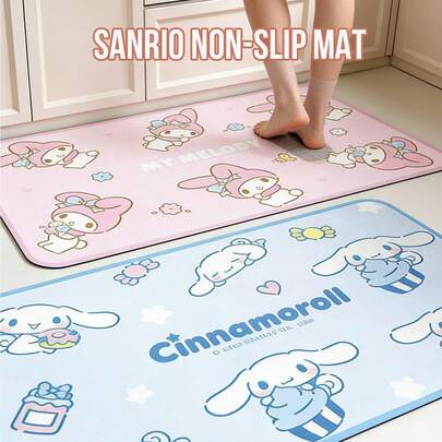 三丽鸥家庭防滑浴室厨房垫 - 超柔软、防水、耐用、易清洁，底部采用防滑橡胶材质，适用于浴室、淋浴间、厨房、卧室和家居环境 - 可爱的旋律、琪琪卡通图案 - 适合青少年、女孩、可爱爱好者，三丽鸥PVC材质，经久耐用，适用于水槽、浴缸、梳妆台、入口、洗衣房等场所，坚固耐用，防滑，是三丽鸥粉丝的理想礼物