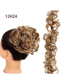 卷发假发发圈发髻发片，蓬松凌乱发髻接发 - 彩色 - 查看 19