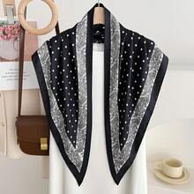 1 pieza Pañuelo elegante de poliéster con lunares, accesorio decorativo versátil para todas las estaciones, playa, vacaciones - #1 Negro - Ver 6