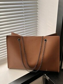 Túi xách cỡ lớn dành cho nữ, túi đeo vai dây xích thời trang cá tính mới, đa năng, phù hợp cho người đi làm. - màu nâu - Xem 10