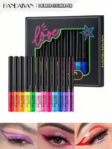 HANDAIYAN 12支装彩色眼线笔套装：哑光速干液体眼线笔和凝胶眼线笔，适合万圣节、圣诞节、返校季和校园派对，也适合女性面部彩绘，是Y2K复古时尚的理想之选，可作为生日/情人节/母亲节礼物，也是狂欢节派对的必备单品，色彩搭配丰富。 - 彩色 - 查看 2
