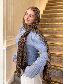 1 pieza Pañuelo/Chal de mujer estilo bohemio con estampado de leopardo marrón, suave y a prueba de viento para primavera/verano, accesorio versátil de estilo callejero - Verde-rosa - Ver 2