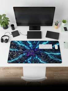 Thảm lót bàn chơi game và chuột cỡ lớn - Thiết kế pha lê xanh tím và vết nứt hình tia sét, hiệu ứng phát sáng neon, đế cao su chống trượt, bề mặt chơi game điện tử mượt mà, thảm bàn phím, tấm lót bàn làm việc hoặc tấm lót sách, phù hợp cho game thủ, văn phòng và ký túc xá, môi trường máy tính, văn phòng và chơi game, quà tặng cho game thủ, tương thích với chuột và trackball. - Xem 4