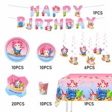 58Pcs Axolotl Birthday Party Supplies Include Happy Birthday Banner-Balloons-Cake Topper-Cupcake Toppers-Tableware For Axolotl Party Decorations - View 2
