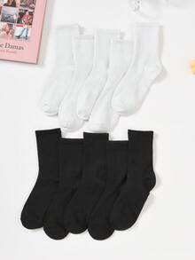 5/10 Pairs Unisex Solid Color Mid-Calf Socks, All Season - Multicolor - View 5