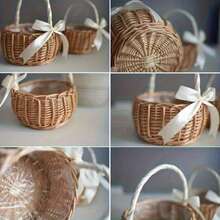 1pc Woven Wedding Flower Basket, - Features A Removable Liner And Serves Multiple Purposes For Storing Flower Petals. Available In Pastel Blue, White, And Grey, It'S Perfect For Home Use, Weddings, Photo Props, And Garden Storage - Basket - View 6
