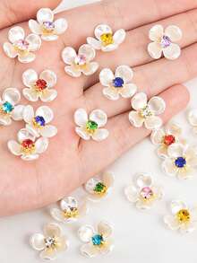30 piezas/50 piezas Adornos florales y hallazgos de joyería estilo coreano, cuentas de flores de cristal de colores para manicura, aretes, pulseras y accesorios para el cabello - Multicolor - Ver 1