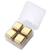 Premium Stainless Steel Metal Ice Cubes - Reusable Whiskey Stones Set With Ice Tongs For Quick Chilling Of Beverages - Golden Finish - 金色 - 查看 10