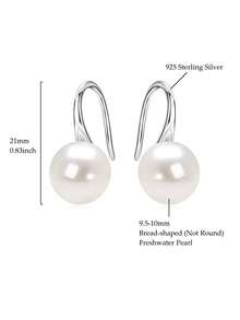 XUJIA 1 Đôi bông tai ngọc trai nước ngọt tự nhiên màu trắng hình bánh mì, kích thước 9.5-10mm, móc cài bằng bạc sterling 925, món quà kỷ niệm, cưới hỏi, sinh nhật thanh lịch tối giản dành cho phụ nữ. - EPE-342 - Xem 5