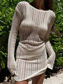 2026 Spring/Summer New Women's Casual Elegant Street Style Beach Party Vacation Knit Off-Shoulder Pullover Top, Women's Spring, Women's Vacation Wear, Summer Vacation, Y2K Style, Women's Casual, Women's Vacation, Women's Beach - Apricot - View 7