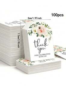 Thank You Tags, 100 PCS Flower Personalized Gift Tags For Wedding, Bridal Showers, Party Gift Wrapping (5 X 7.5cm/1.9 X 2.9in) - View 2