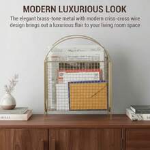 MyGift Revistero con Estructura de Metal en Tono latón y cuadricula de Metal. Revistero con diseño clásico en Tono latón y con Malla de Metal - latín - Ver 5