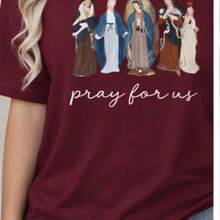 T-shirt Camiseta 100% Algodão Gráfica "Peça por Nós" Casual Feminina DTF Premium - bordô - Visão 1